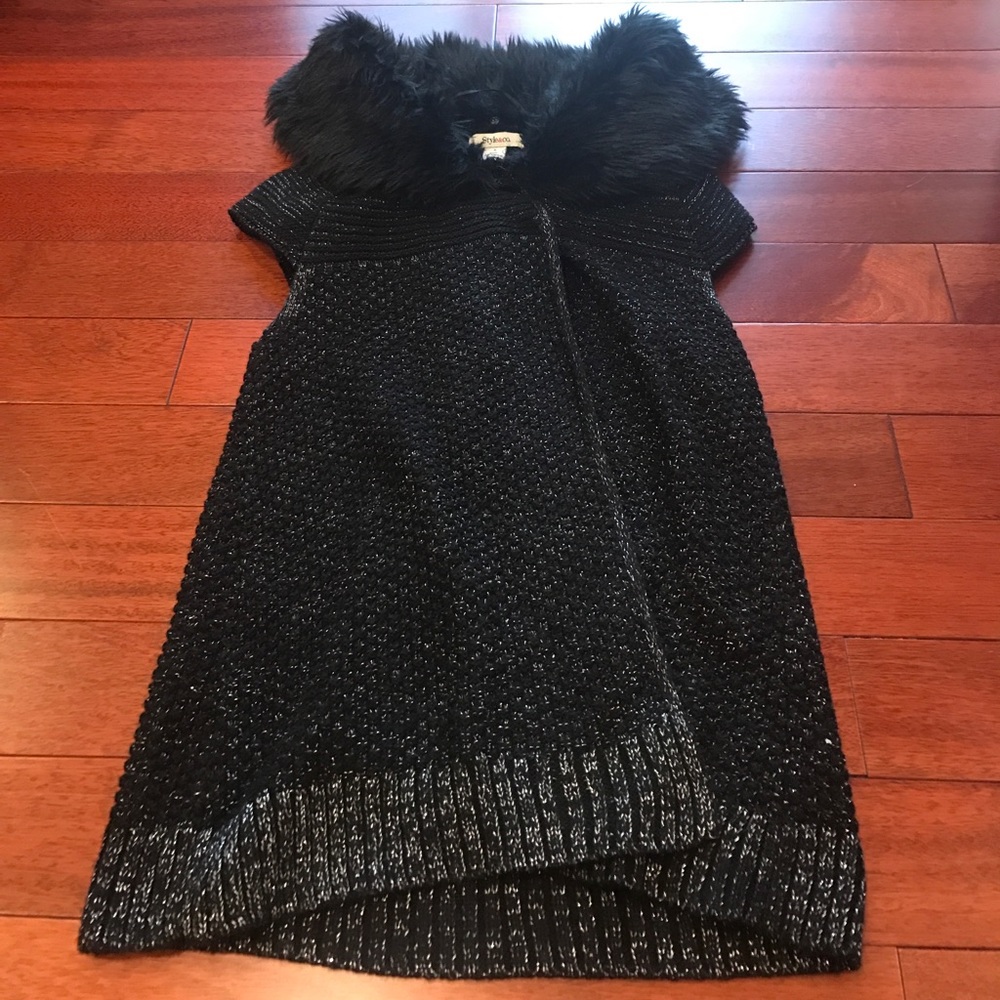 💋faux fur collar sparkle knit sweater vest